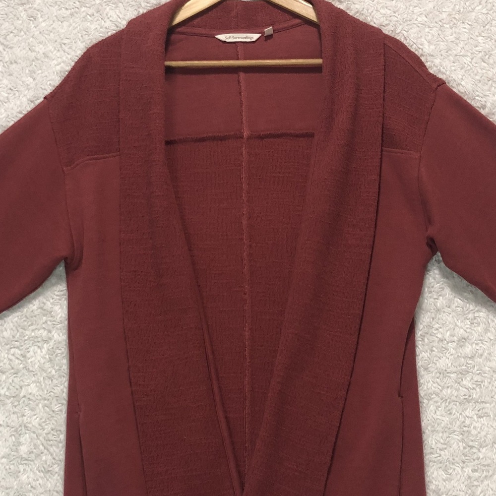 Soft Surroundings Terracotta Red Mixed Media Open Front Cardigan Petite S/M